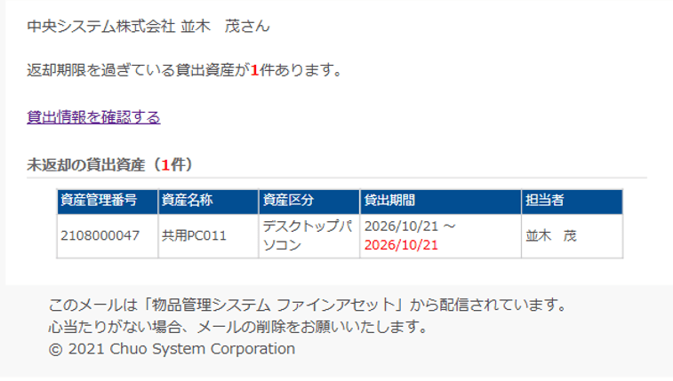 未返却通知メール